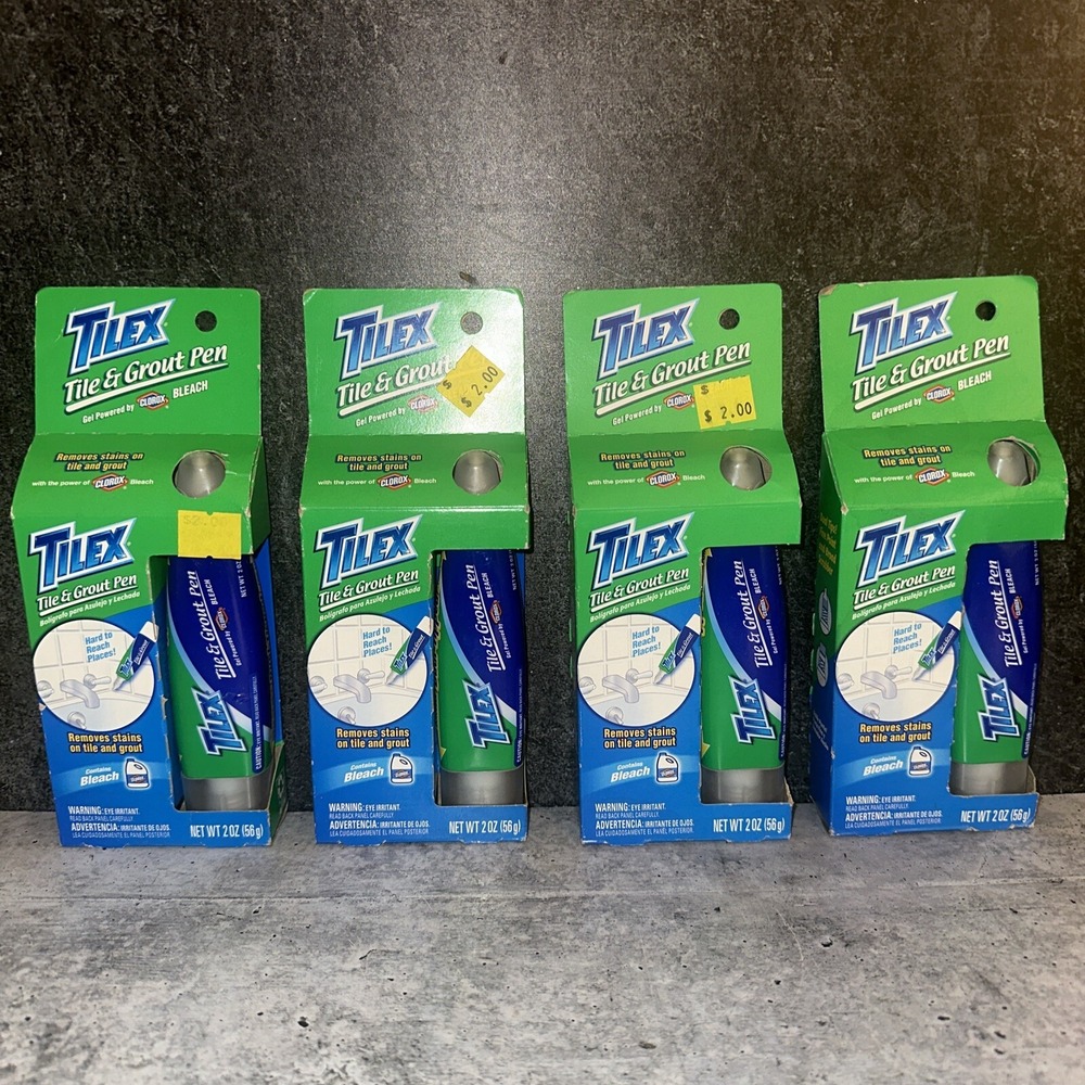 4 Lot TILEX Tile & Grout Pen Removes Stains 2 oz Dual Tip Clorox Bleach NEW